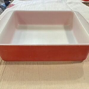 Vintage Pyrex 222 8 Inch Square Cake Dish Coral Pink Flamingo Milk Glass Oven